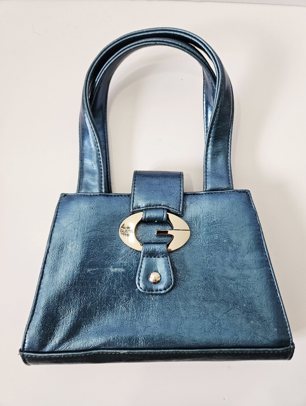 Vintage Y2K Guess Mini Handbag Metallic Blue Purse Cyberpunk 90s